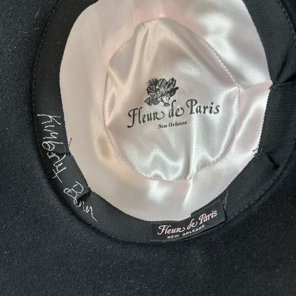 Fleur de Paris New Orleans Black Felt Fedora Hat Ribbon signed Kimberly G Church - Picture 6 of 11